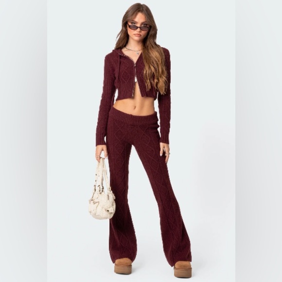 Edikted Women's Burgundy Knit pants - Picture 3 of 6